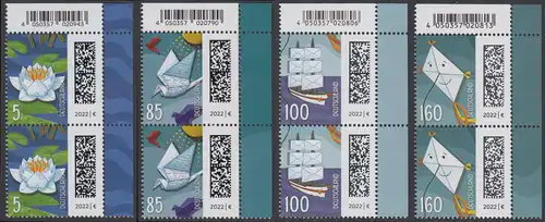 BUND 2021 Michel-Nummer 3644-3647 postfrisch SATZ(4) vert.PAAR ECKRÄNDER oben rechts