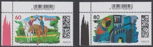 BUND 2021 Michel-Nummer 3648-3649 postfrisch SATZ(2) EINZELMARKEN ECKRÄNDER oben links