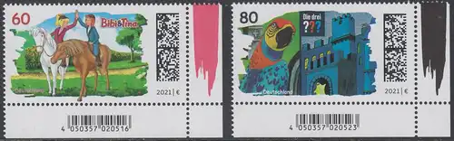 BUND 2021 Michel-Nummer 3648-3649 postfrisch SATZ(2) EINZELMARKEN ECKRÄNDER unten rechts