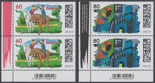 BUND 2021 Michel-Nummer 3648-3649 postfrisch SATZ(2) vert.PAARE ECKRÄNDER unten links