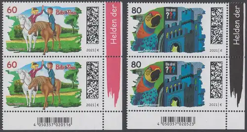 BUND 2021 Michel-Nummer 3648-3649 postfrisch SATZ(2) vert.PAARE ECKRÄNDER unten rechts