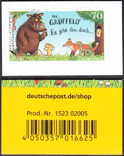 BUND 2019 Michel-Nummer 3452 postfrisch EINZELMARKE m/ EAN (aus MH/selbstklebend)