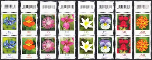 BUND 2019 Michel-Nummer 3468-3475 postfrisch SATZ(8) vert.PAARE (ROLLENMARKEN) RÄNDER oben m/ EAN