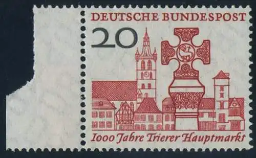 BUND 1958 Michel-Nummer 0290 postfrisch EINZELMARKE RAND links (b)