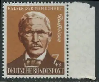 BUND 1958 Michel-Nummer 0297 postfrisch EINZELMARKE RAND rechts