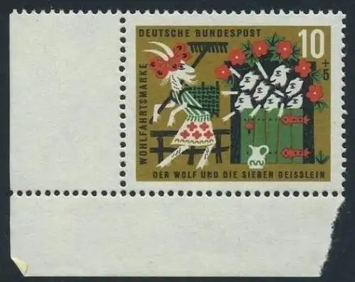 BUND 1963 Michel-Nummer 0408 postfrisch EINZELMARKE ECKRAND unten links