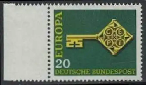 BUND 1968 Michel-Nummer 0559 postfrisch EINZELMARKE RAND links
