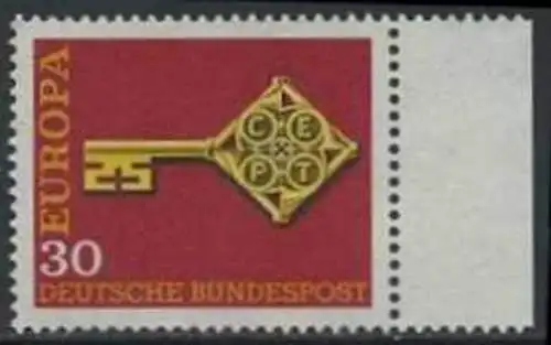BUND 1968 Michel-Nummer 0560 postfrisch EINZELMARKE RAND rechts