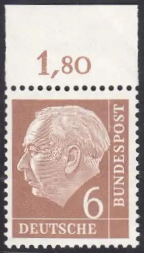 BUND 1954 Michel-Nummer 0180 postfrisch EINZELMARKE RAND oben (a)