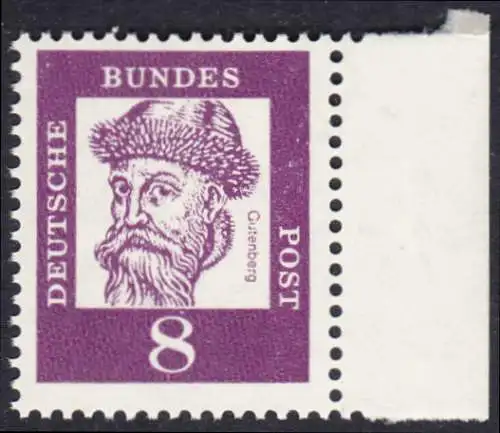 BUND 1961 Michel-Nummer 0349x postfrisch EINZELMARKE RAND rechts