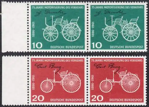 BUND 1961 Michel-Nummer 0363-0364 postfrisch SATZ(2) horiz.PAARE RÄNDER links