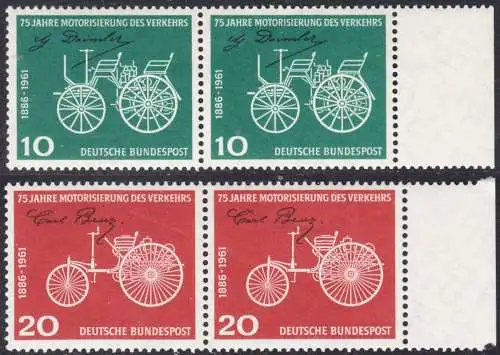BUND 1961 Michel-Nummer 0363-0364 postfrisch SATZ(2) horiz.PAARE RÄNDER rechts