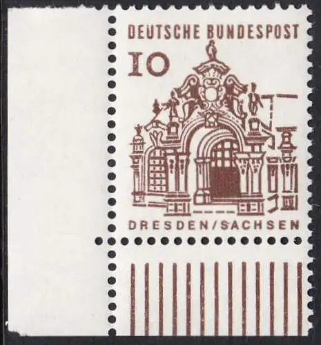 BUND 1964 Michel-Nummer 0454 postfrisch EINZELMARKE ECKRAND umten links