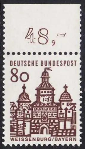 BUND 1964 Michel-Nummer 0461 postfrisch EINZELMARKE RAND oben (b)