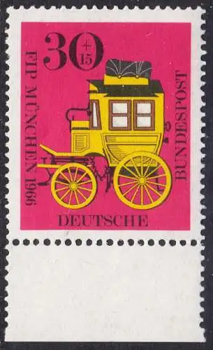 BUND 1966 Michel-Nummer 0516 postfrisch EINZELMARKE RAND unten