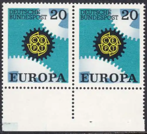 BUND 1967 Michel-Nummer 0533 postfrisch horiz.PAAR RÄNDER unten