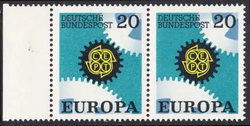 BUND 1967 Michel-Nummer 0533 postfrisch horiz.PAAR ECKRAND links