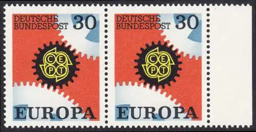 BUND 1967 Michel-Nummer 0534 postfrisch horiz.PAAR RAND rechts