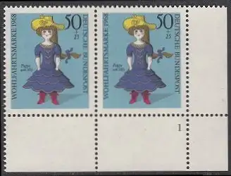 BUND 1968 Michel-Nummer 0574 postfrisch horiz.PAAR ECKRAND unten rechts m/ Formnummer