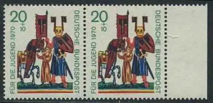 BUND 1970 Michel-Nummer 0613 postfrisch horiz.PAAR RAND rechts