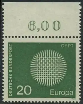 BUND 1970 Michel-Nummer 0620 postfrisch EINZELMARKE RAND oben
