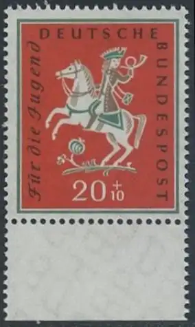 BUND 1958 Michel-Nummer 0287 postfrisch EINZELMARKE RAND unten