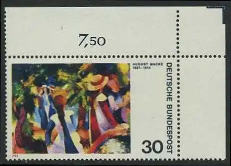 BUND 1974 Michel-Nummer 0816 postfrisch EINZELMARKE ECKRAND oben rechts