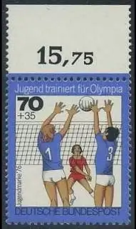 BUND 1976 Michel-Nummer 0885 postfrisch EINZELMARKE RAND oben