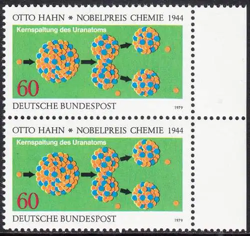 BUND 1979 Michel-Nummer 1020 postfrisch vert.PAAR RÄNDER rechts