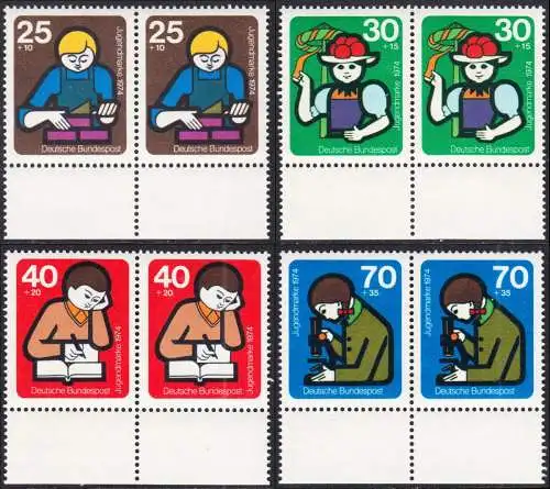 BUND 1974 Michel-Nummer 0800-0803 postfrisch SATZ(4) horiz.PAARE RÄNDER unten