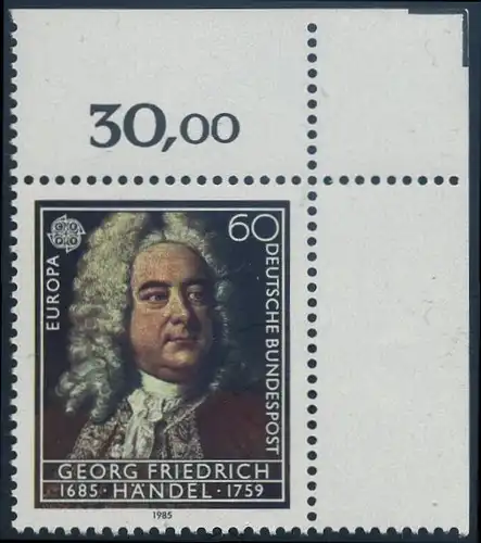 BUND 1985 Michel-Nummer 1248 postfrisch EINZELMARKE ECKRAND oben rechts