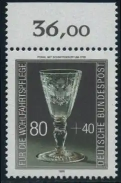 BUND 1986 Michel-Nummer 1298 postfrisch EINZELMARKE RAND oben