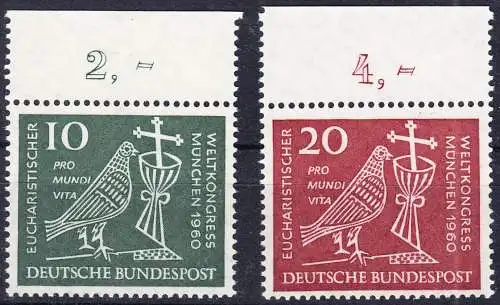 BUND 1960 Michel-Nummer 0330-0331 postfrisch SATZ(2) EINZELMARKEN RÄNDER oben (b)
