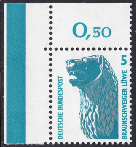 BUND 1990 Michel-Nummer 1448 postfrisch EINZELMARKE ECKRAND oben links