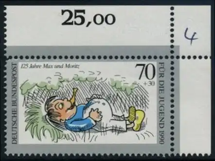 BUND 1990 Michel-Nummer 1456 postfrisch EINZELMARKE ECKRAND oben rechts (b)