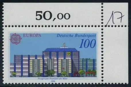 BUND 1990 Michel-Nummer 1462 postfrisch EINZELMARKE ECKRAND oben rechts (b)