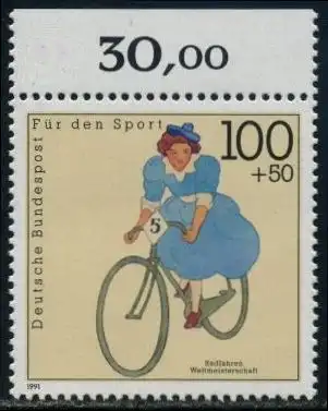 BUND 1991 Michel-Nummer 1500 postfrisch EINZELMARKE RAND oben