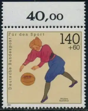 BUND 1991 Michel-Nummer 1501 postfrisch EINZELMARKE RAND oben