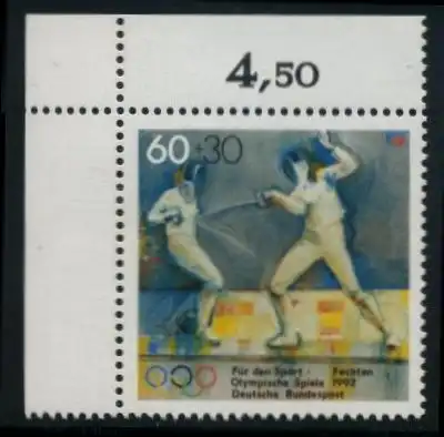 BUND 1992 Michel-Nummer 1592 postfrisch EINZELMARKE ECKRAND oben links