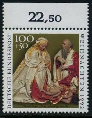 BUND 1992 Michel-Nummer 1640 postfrisch EINZELMARKE RAND oben (b)