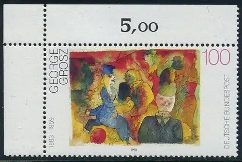 BUND 1993 Michel-Nummer 1656 postfrisch EINZELMARKE ECKRAND oben links