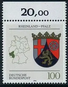 BUND 1993 Michel-Nummer 1664 postfrisch EINZELMARKE RAND oben (b)