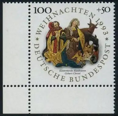 BUND 1993 Michel-Nummer 1708 postfrisch EINZELMARKE ECKRAND unten links