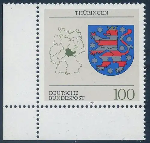 BUND 1994 Michel-Nummer 1716 postfrisch EINZELMARKE ECKRAND unten links