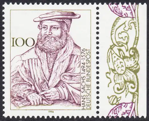 BUND 1994 Michel-Nummer 1763 postfrisch EINZELMARKE RAND rechts (b)