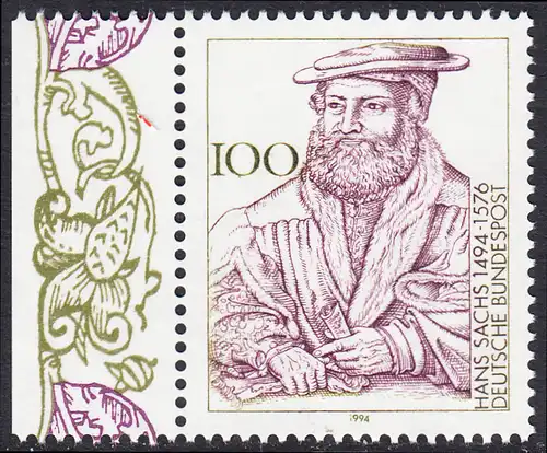 BUND 1994 Michel-Nummer 1763 postfrisch EINZELMARKE RAND links (b)