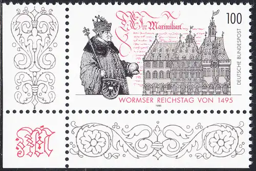 BUND 1995 Michel-Nummer 1773 postfrisch EINZELMARKE ECKRAND unten links