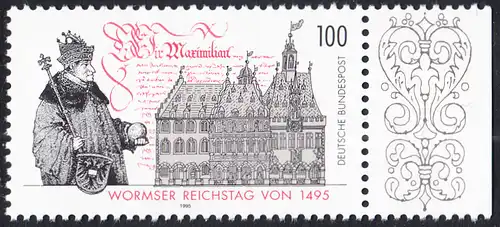 BUND 1995 Michel-Nummer 1773 postfrisch EINZELMARKE RAND rechts