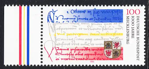 BUND 1995 Michel-Nummer 1782 postfrisch EINZELMARKE RAND links