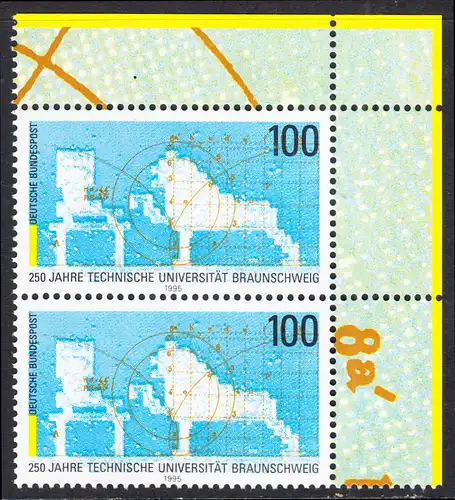 BUND 1995 Michel-Nummer 1783 postfrisch vert.PAAR ECKRAND oben rechts